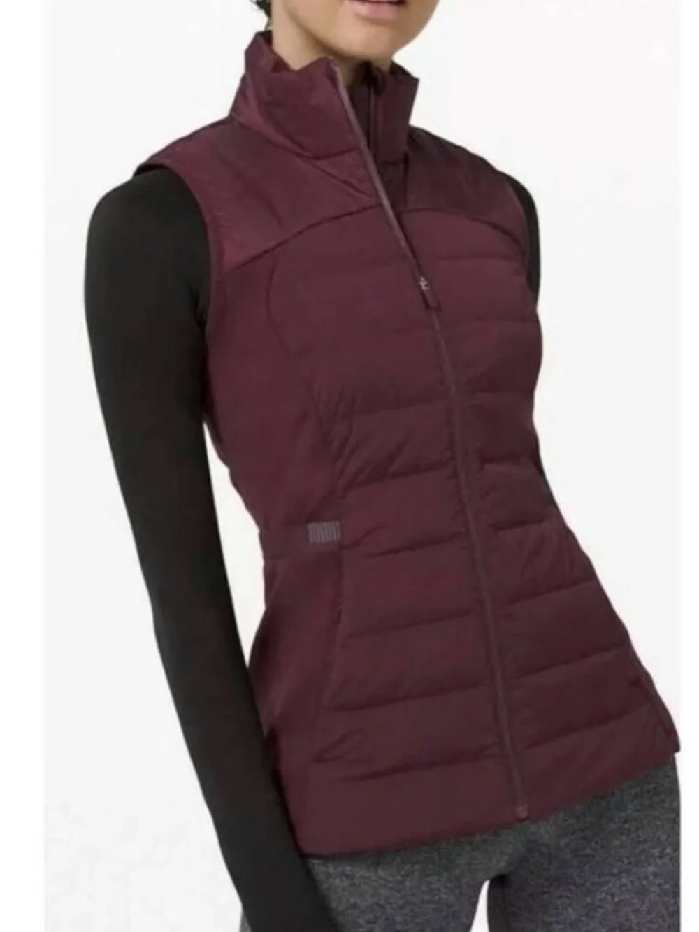 Lululemon Quilted Down Puffer Full Zip Sleeveless Mock Neck Vest Burgundy Red